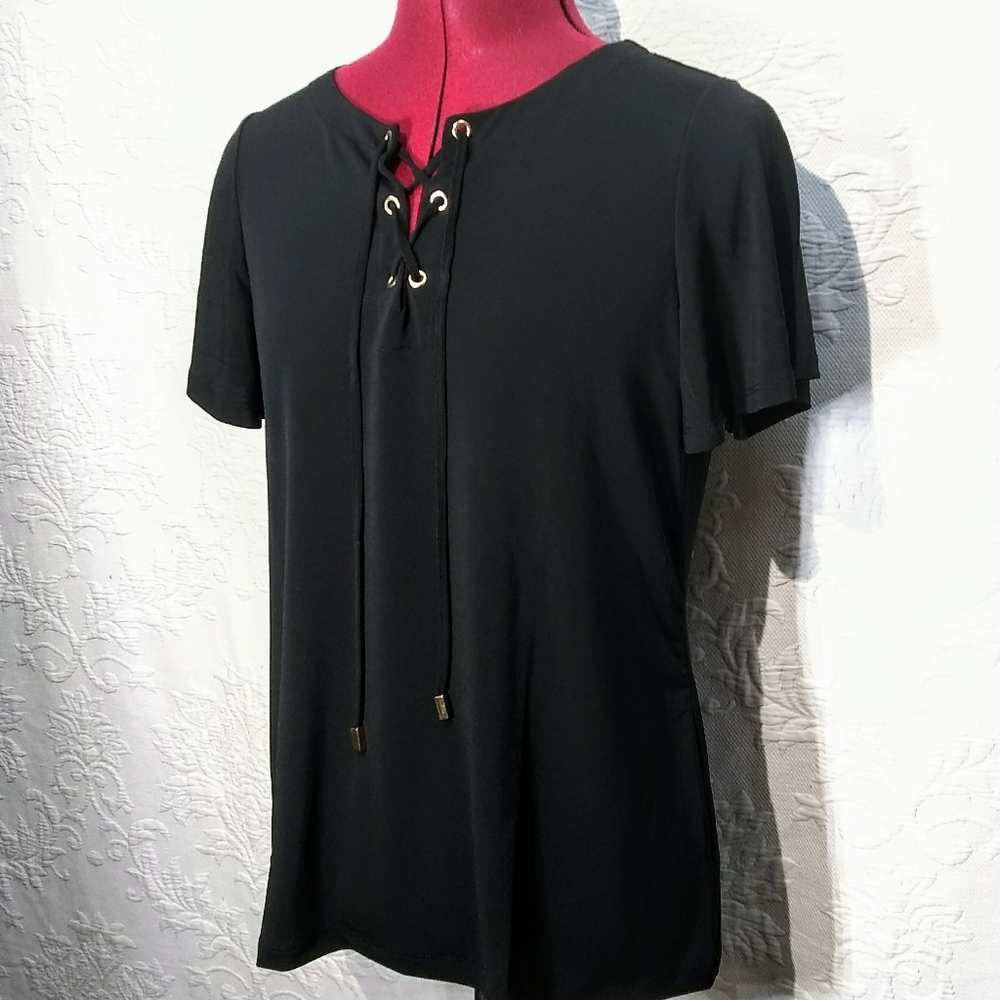 Liz Claiborne NWT Small Black Lace Up Top Blouse
